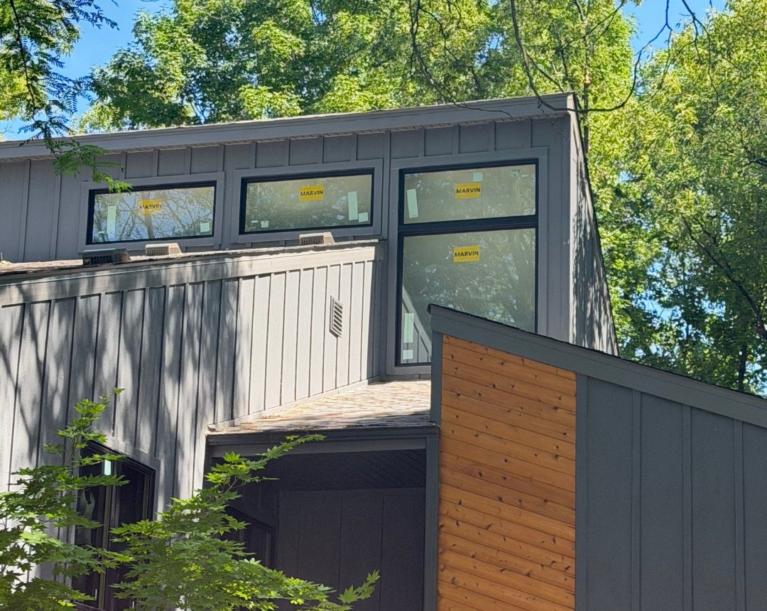 Newly installed Marvin replacement windows on a home in Plymouth, MN by Lakeside Windows & Doors